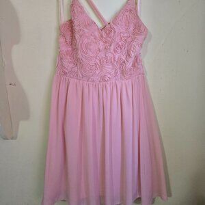 Pink chiffon Ya Los Angeles semi-formal dress with rose detailing